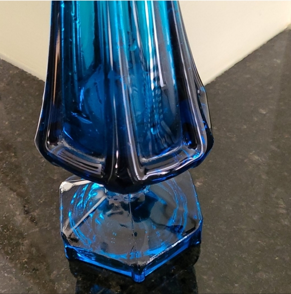 Viking Glass Bluenique Blunique Blue Swung Vase Planter Atomic MCM Vintage Epic - Picture 3 of 7